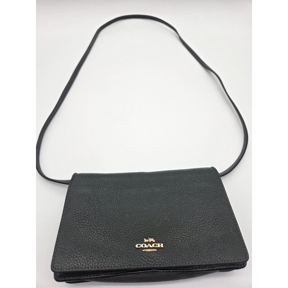 Coach Green Pebbled Leather Flap Crossbody with Gold Logo Plate
